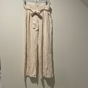 Wide Leg Tie-Waist Pants - Cream US 10